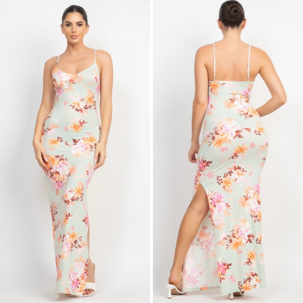 Sage floral print maxi dress - Picture 1 of 7